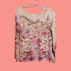 Sundance catalog floral beaded embellished top